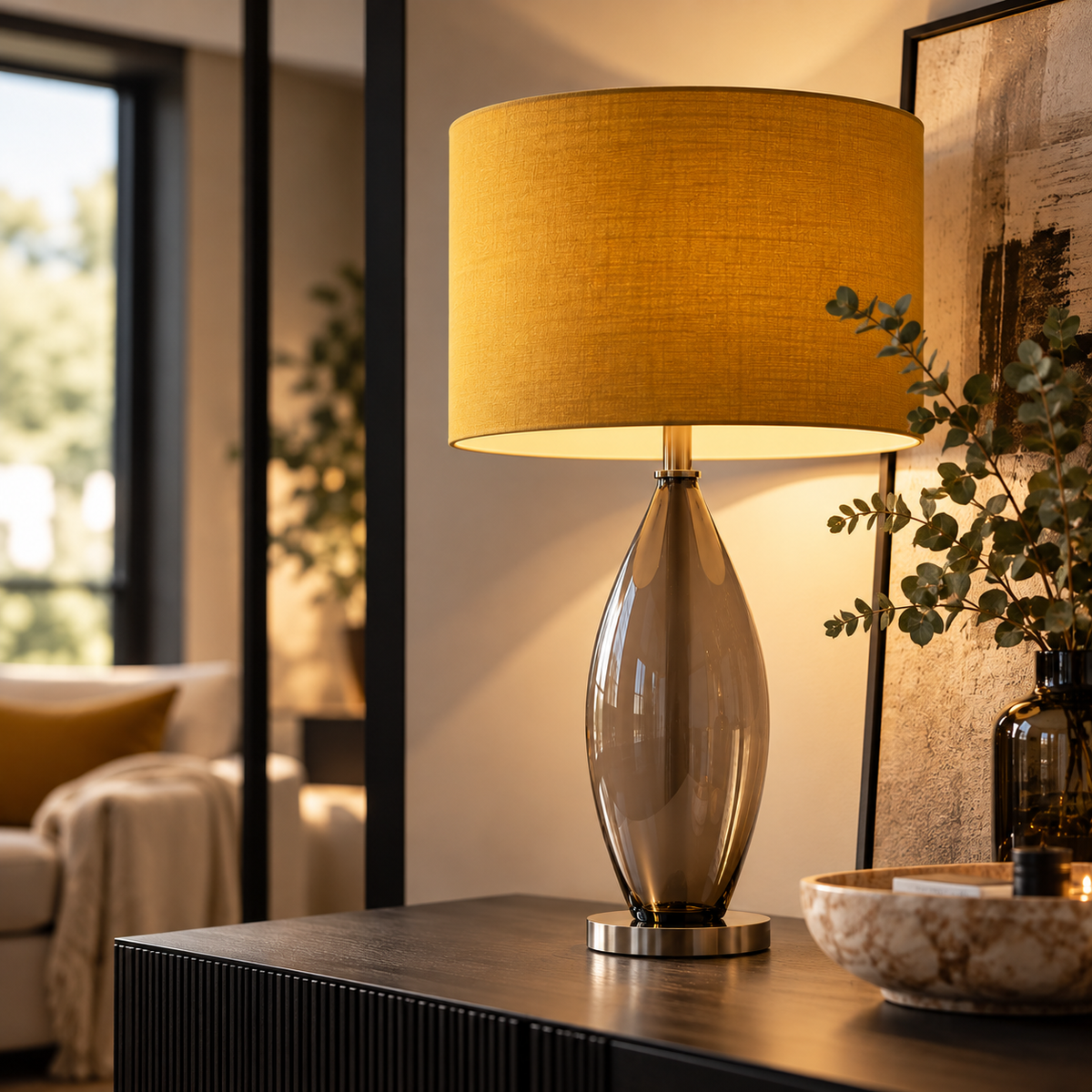 Lampada da Tavolo Sling in Vetro Liscio Tortora – Design Elegante