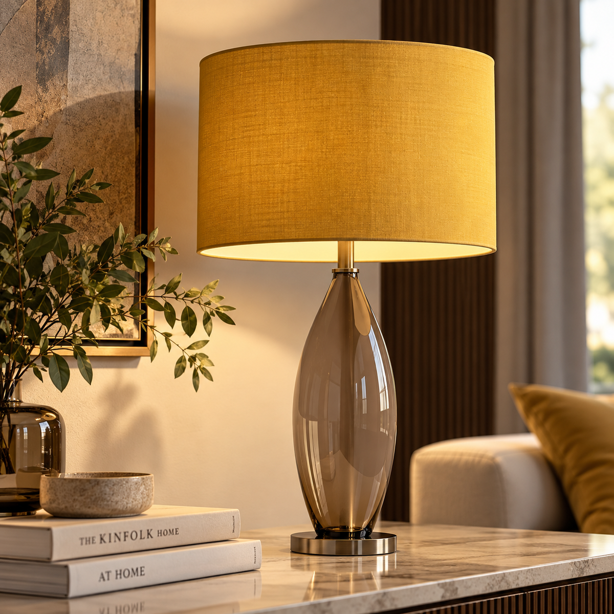 Lampada da Tavolo Sling in Vetro Liscio Tortora – Design Elegante